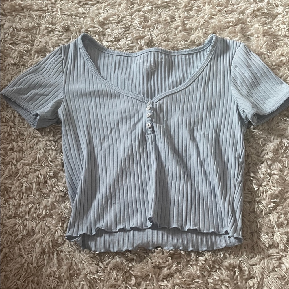 American Eagle Outfitters Blue Ribbed Blouse
